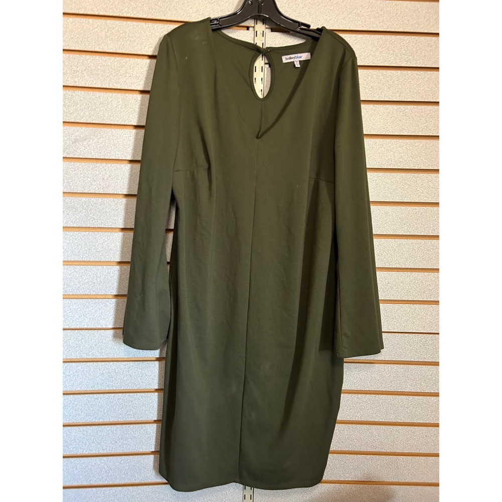 Bailey Blue Womens 2X Olive Green Long Sleeve Keyhole V-Neck Shift Dress Busines